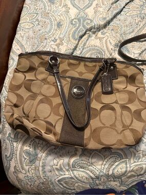 Coach Brown Canvas Signature Tote with Leather Trim
